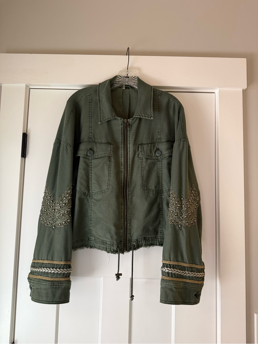 Free People Olive Green Embellished Utility Jacket